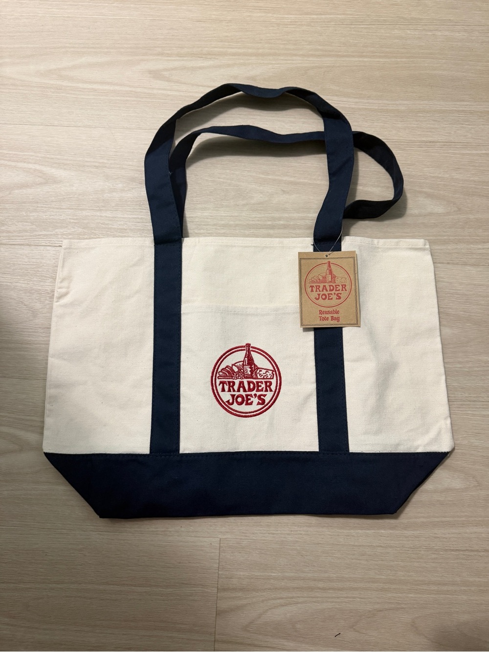 Trader Joe’s Large Canvas Tote Navy and Cream